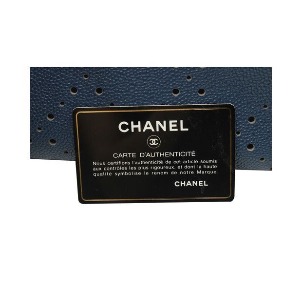 CHANEL Blue Perforated Large Shopping Tote-Grained Calfskin Caviar Leather - Pouch