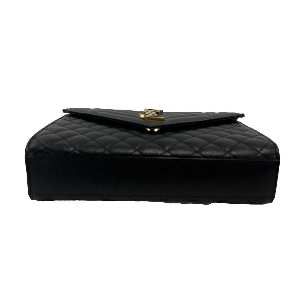 SAINT LAURENT Black Medium Triquilt Envelope Chain Grain de Poudre Shoulder Bag