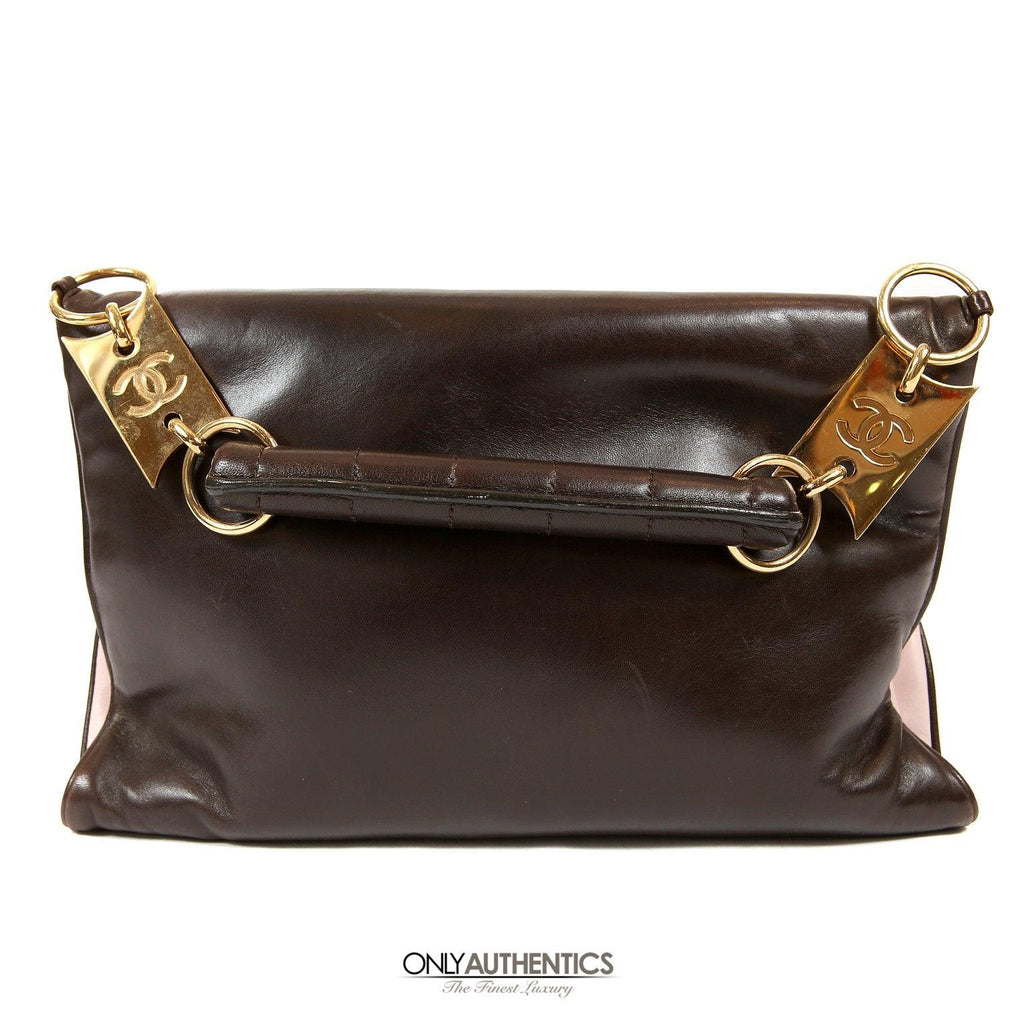 Chanel Pink and Brown Leather Handle Clutch