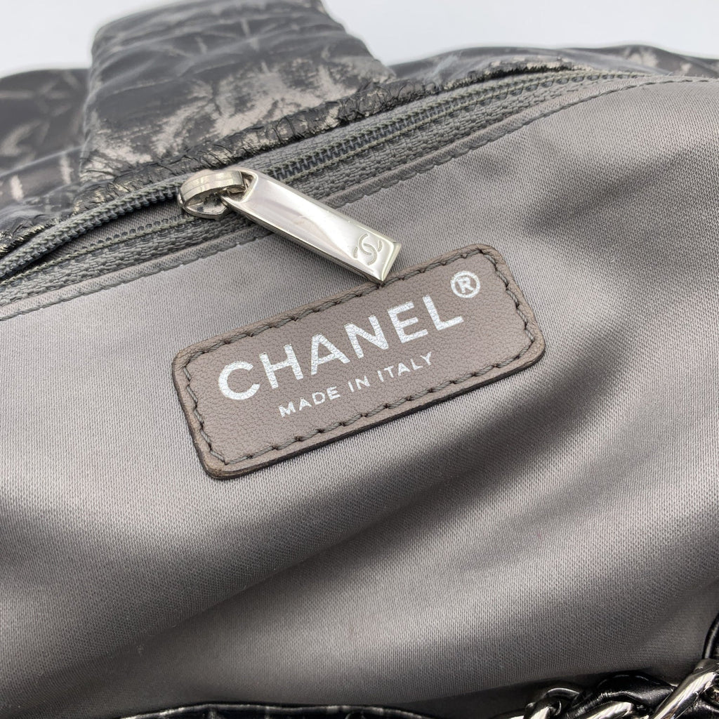 CHANEL Rock In Moscow Grey Abstract Print Nylon Accordion Flap Bag