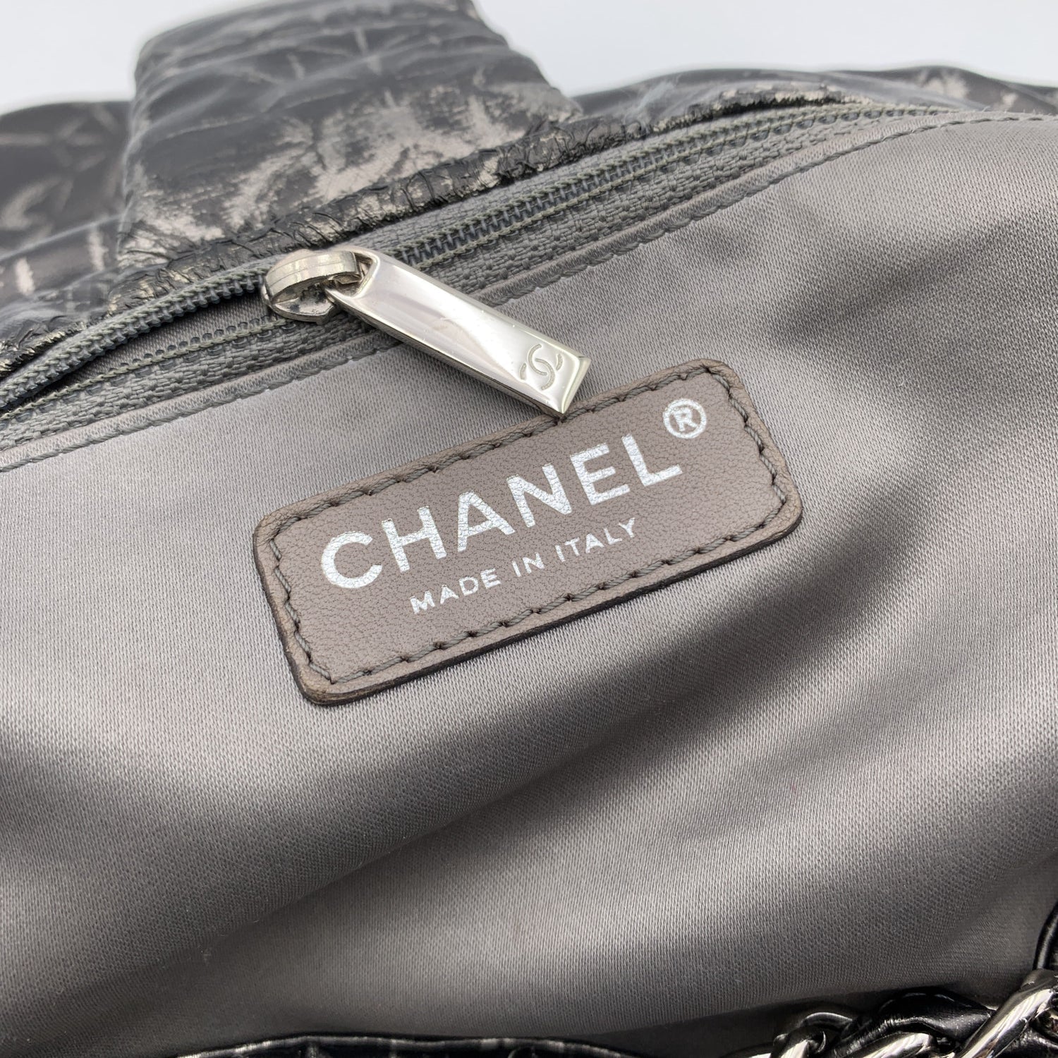CHANEL Rock In Moscow Grey Abstract Print Nylon Accordion Flap Bag