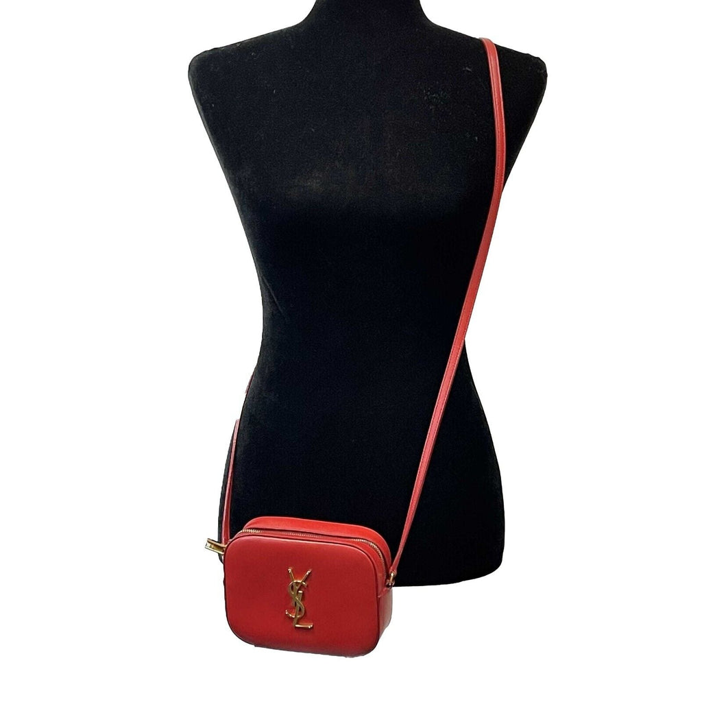 SAINT LAURENT - Grain de Poudre Classic Monogram Small Red Camera Bag Crossbody