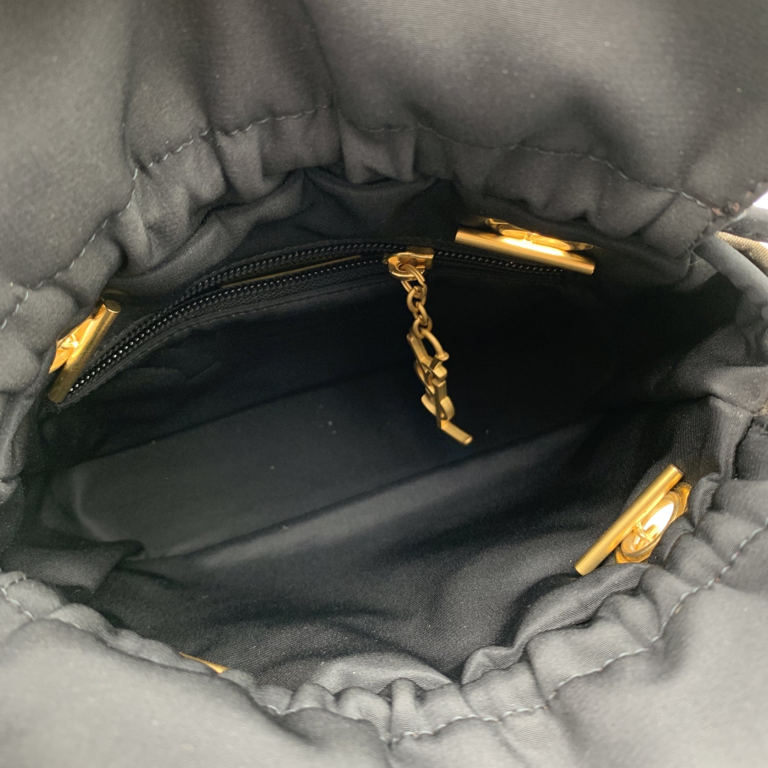 YVES SAINT LAURENT Vintage Metallic Canvas Drawstring Small Handbag