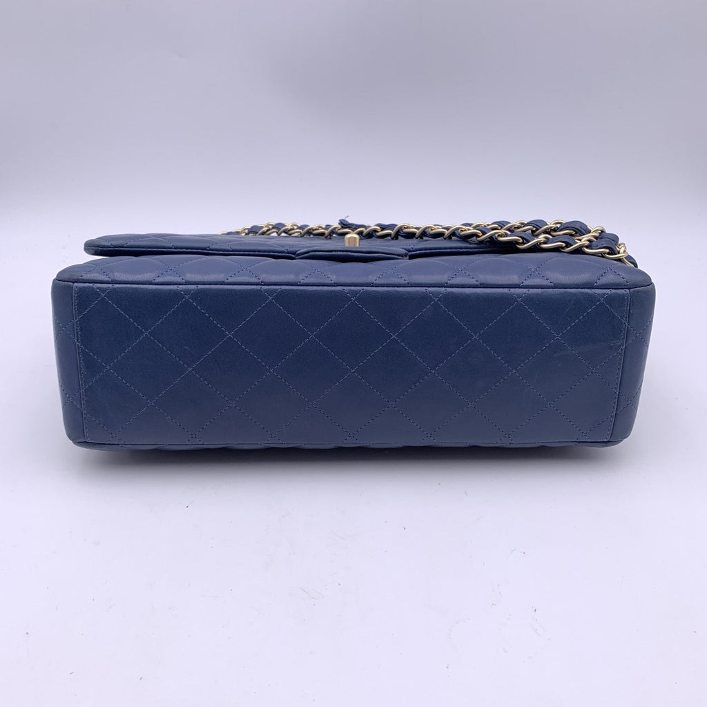 CHANEL Blue Quilted Leather Maxi Timeless Classic 2.55 Single Flap Bag