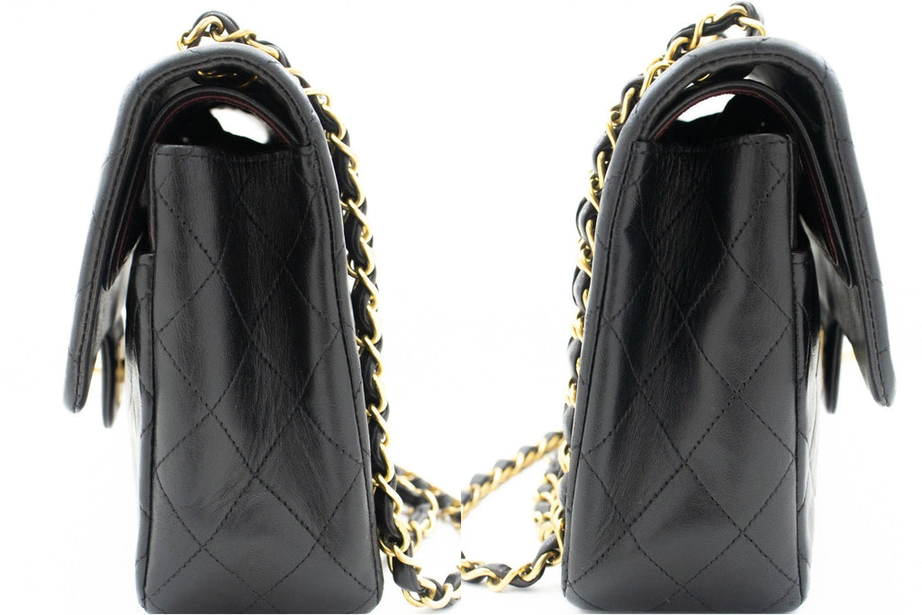 CHANEL Classic Double Flap 10" Chain Shoulder Bag Black Lambskin k77