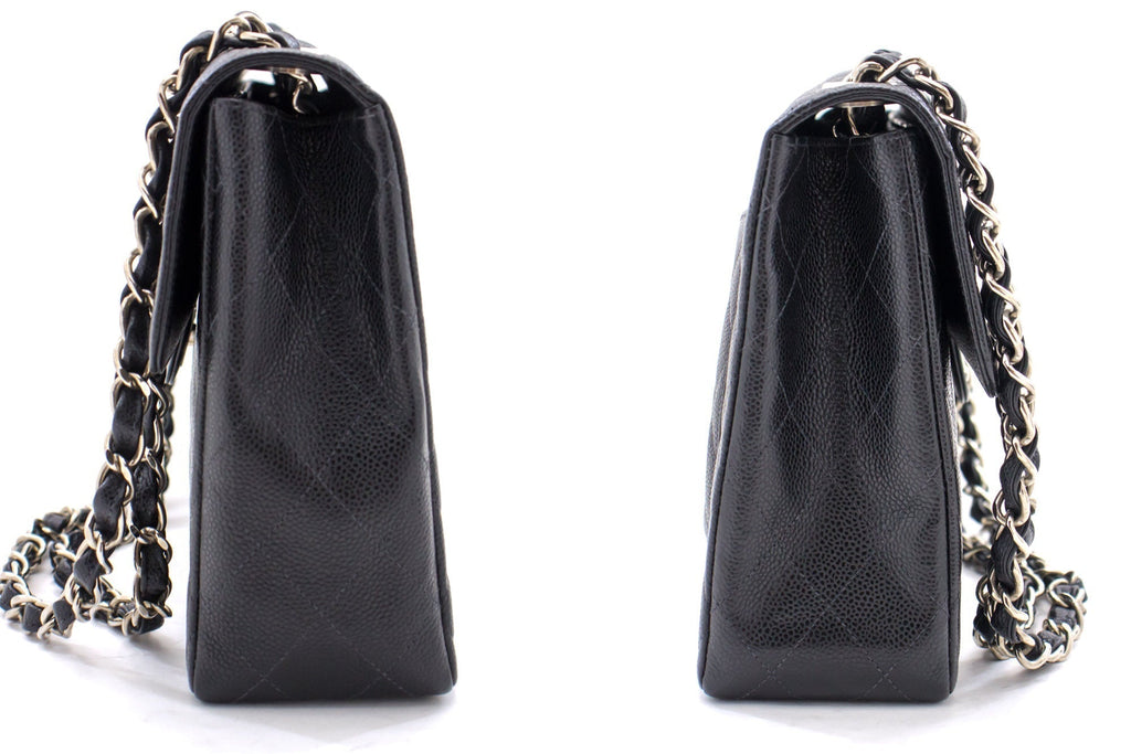 CHANEL Classic Large 11" Chain Shoulder Bag Black Grained Calfskin h58