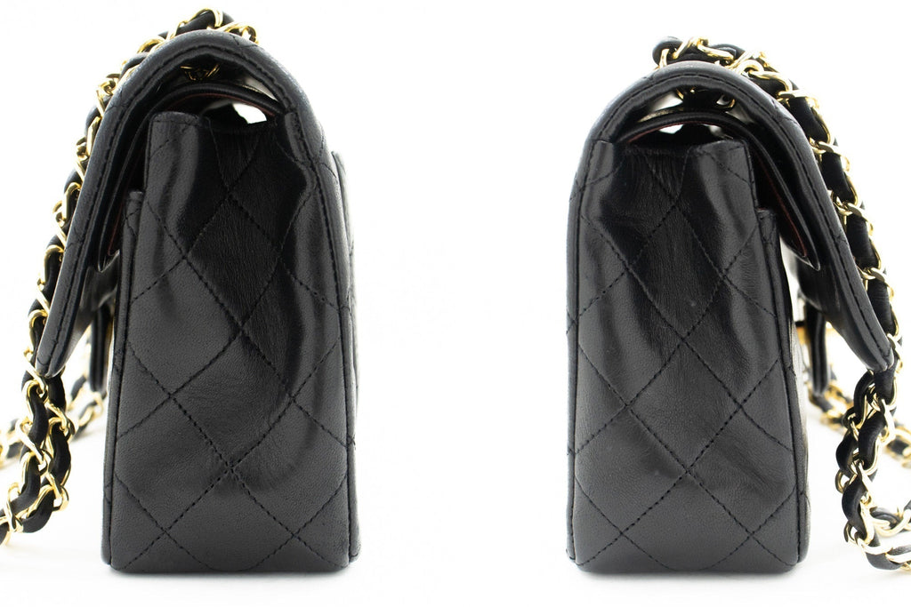 CHANEL Classic Double Flap 9" Chain Shoulder Bag Black Lambskin k65
