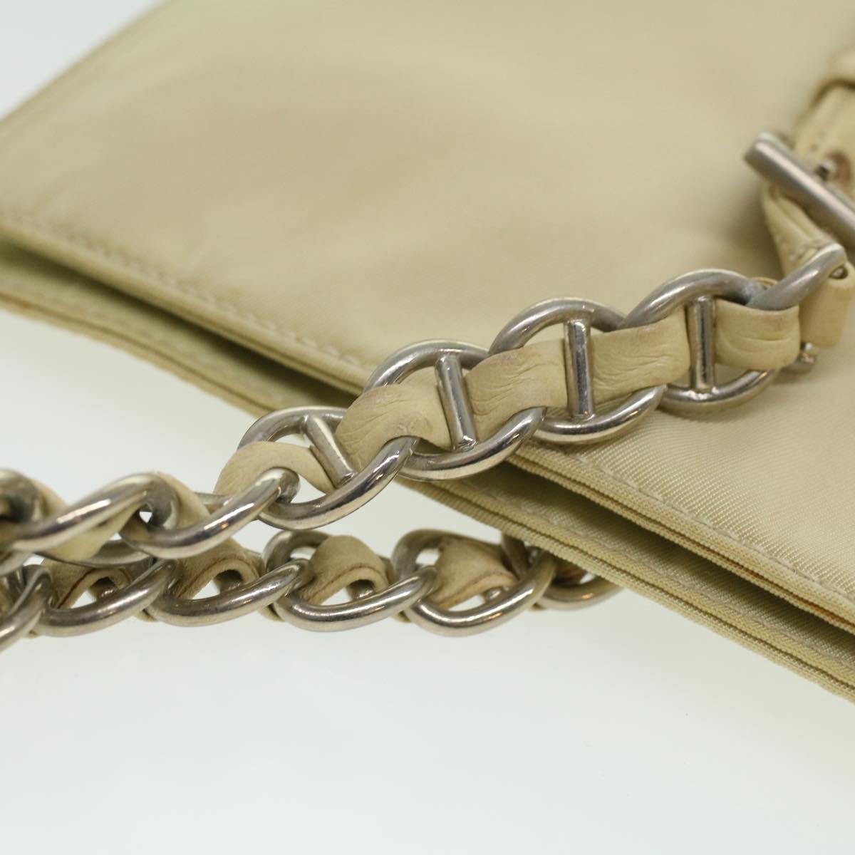 PRADA Chain Shoulder Bag Nylon Beige  ac1622