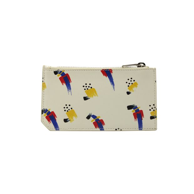 SAINT LAURENT Cream Coin Purse & Card Holder - Multicoloured Brush Strokes
