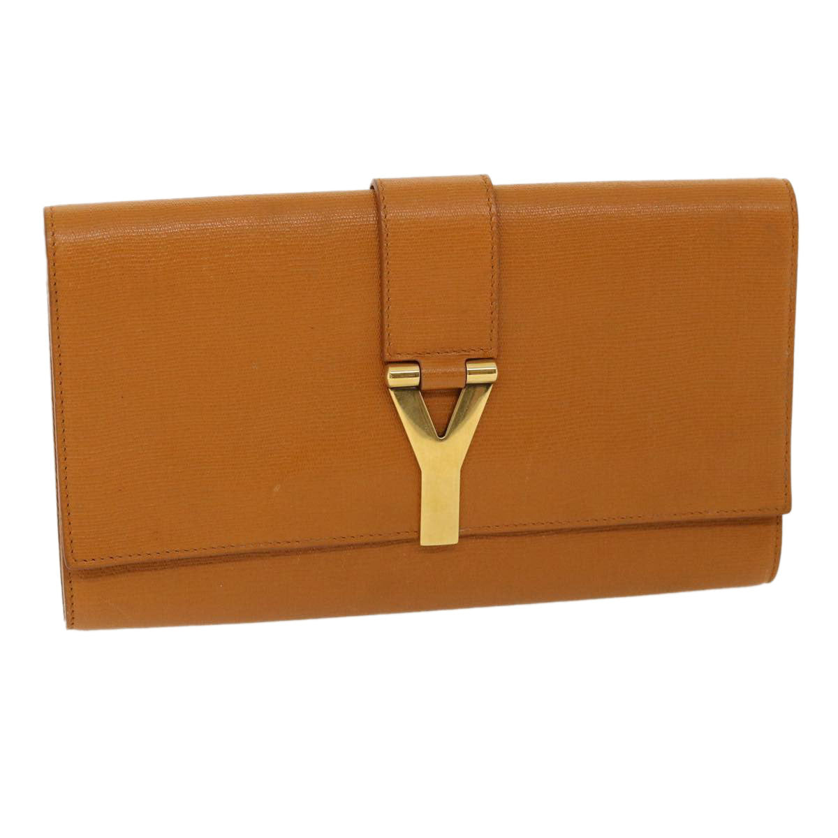 SAINT LAURENT Y line Clutch Bag Brown Auth am3200