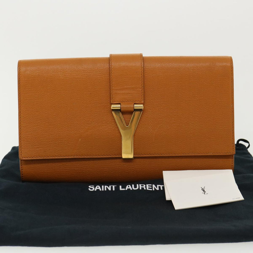 SAINT LAURENT Y line Clutch Bag Brown Auth am3200