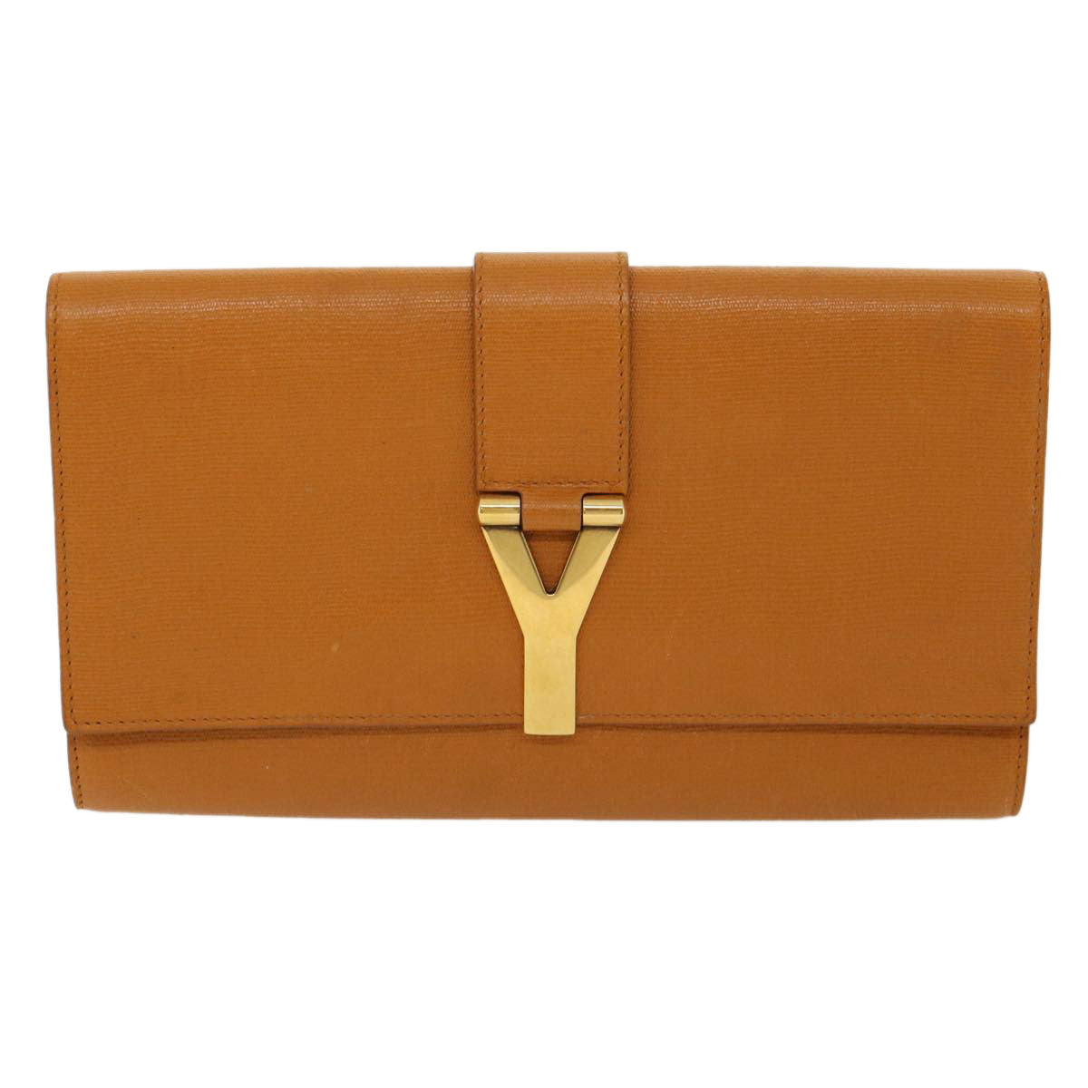 SAINT LAURENT Y line Clutch Bag Brown Auth am3200