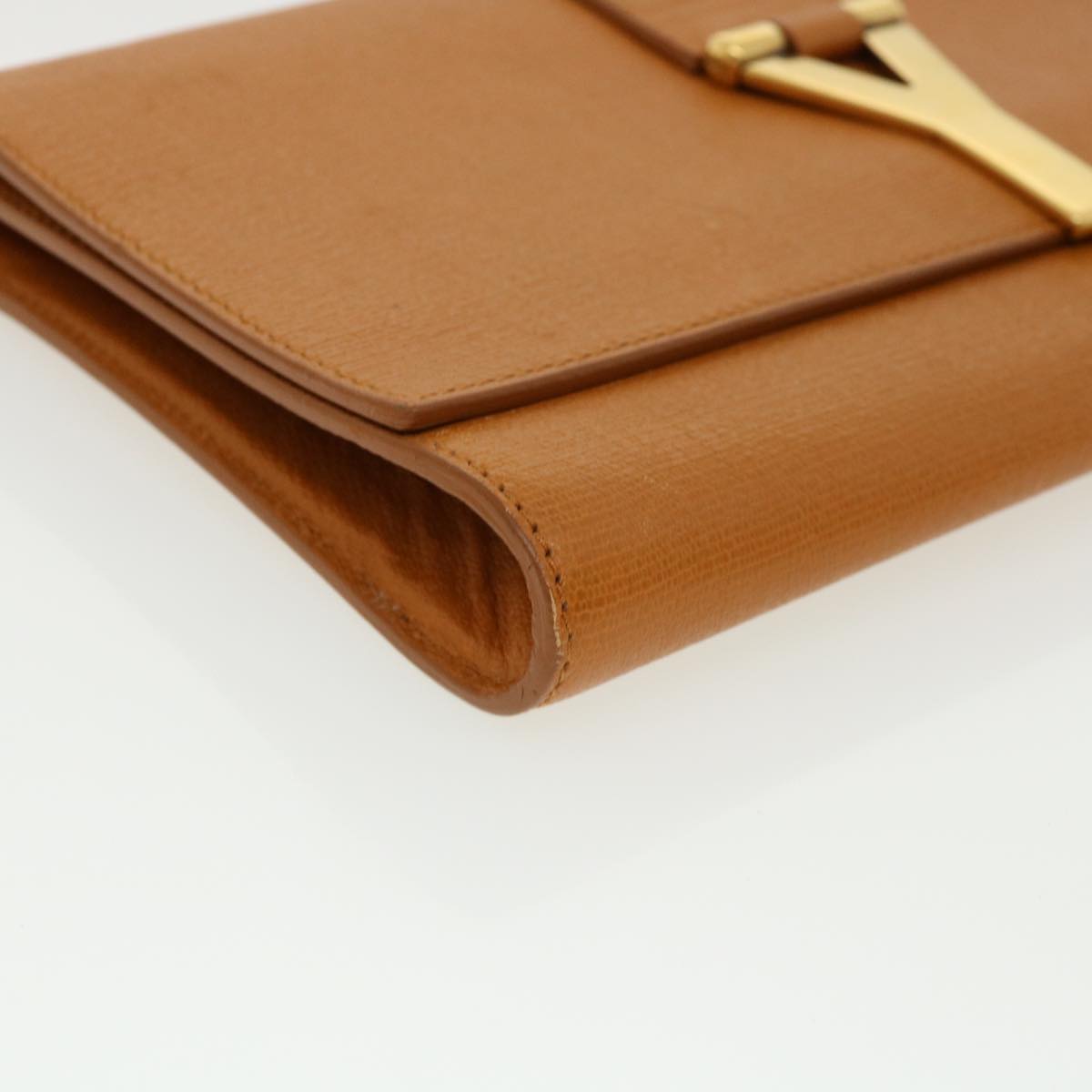 SAINT LAURENT Y line Clutch Bag Brown Auth am3200