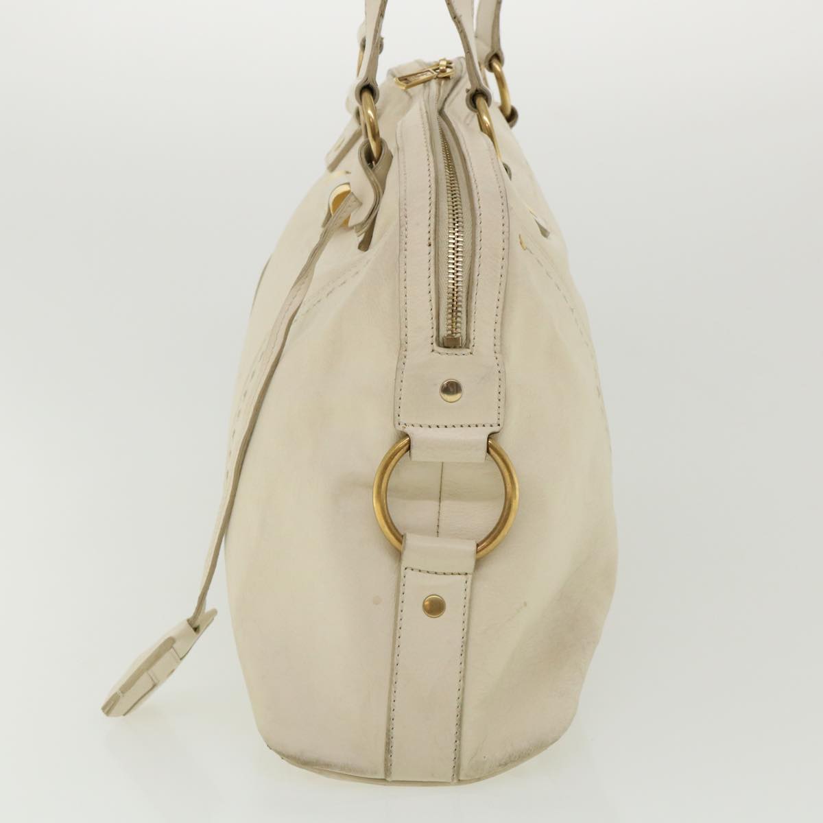 SAINT LAURENT Muse Shoulder Bag Leather White Auth am3205