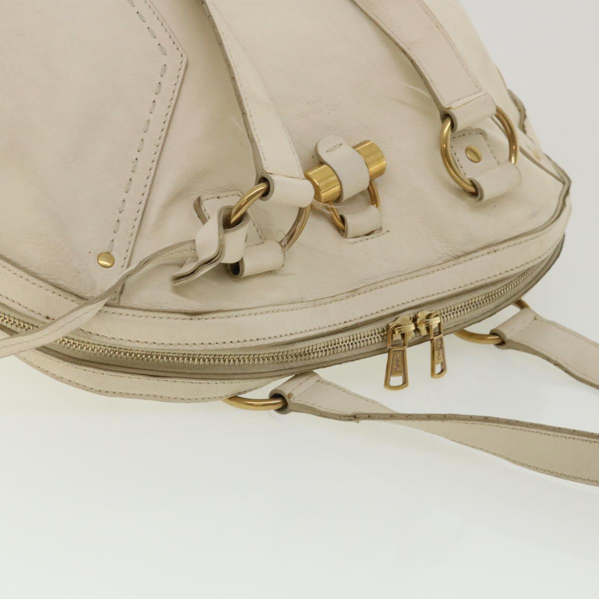 SAINT LAURENT Muse Shoulder Bag Leather White Auth am3205