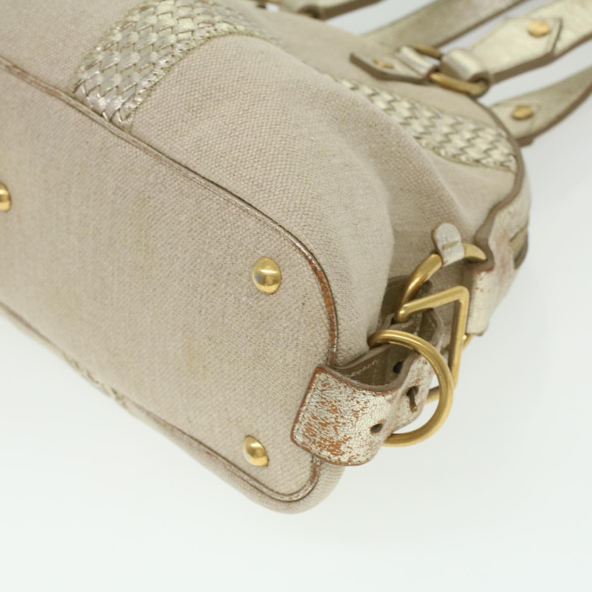 SAINT LAURENT Shoulder Bag Canvas Leather 2way Silver 153934 002058 Auth am3841