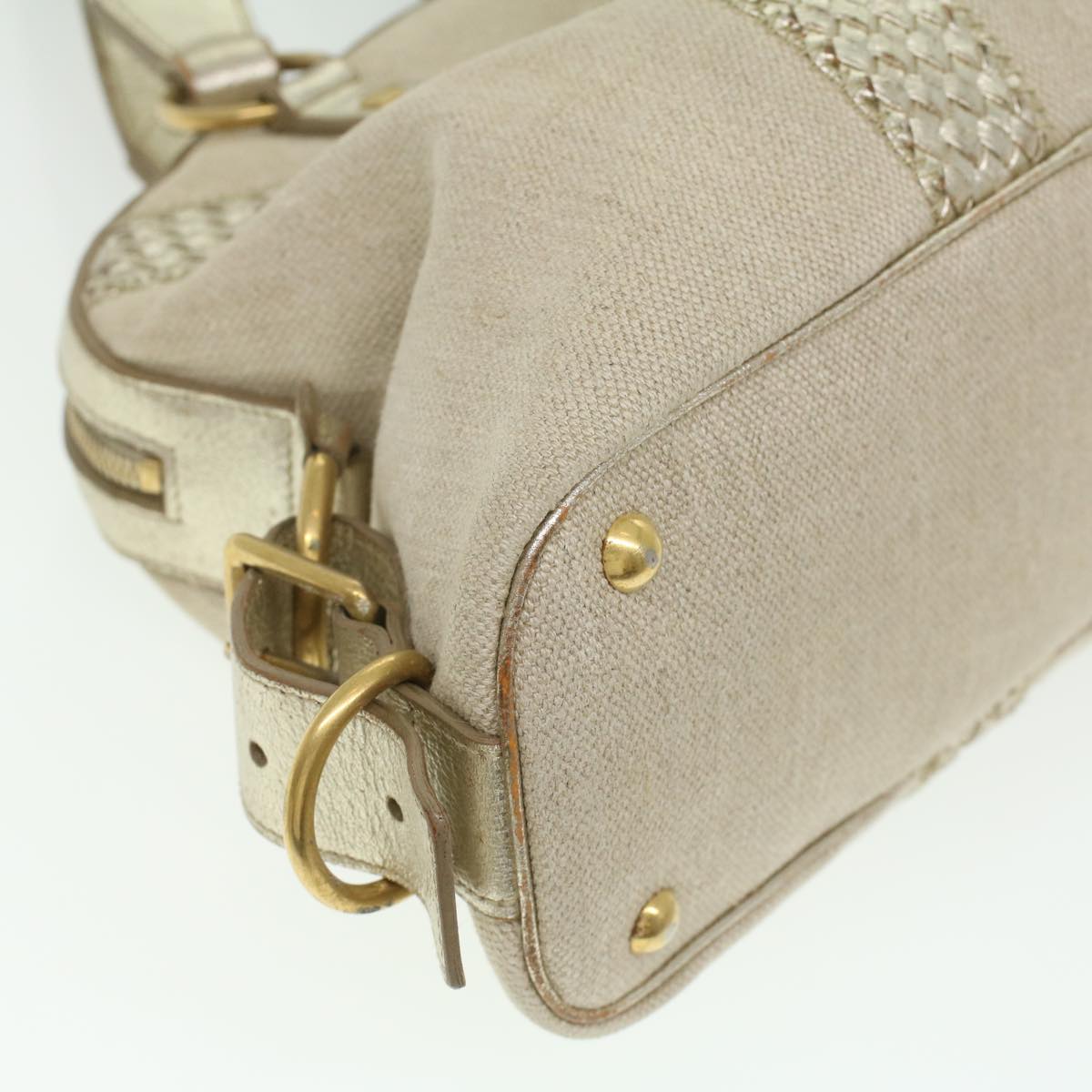 SAINT LAURENT Shoulder Bag Canvas Leather 2way Silver 153934 002058 Auth am3841