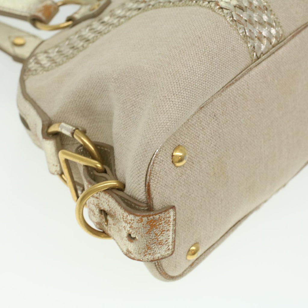 SAINT LAURENT Shoulder Bag Canvas Leather 2way Silver 153934 002058 Auth am3841