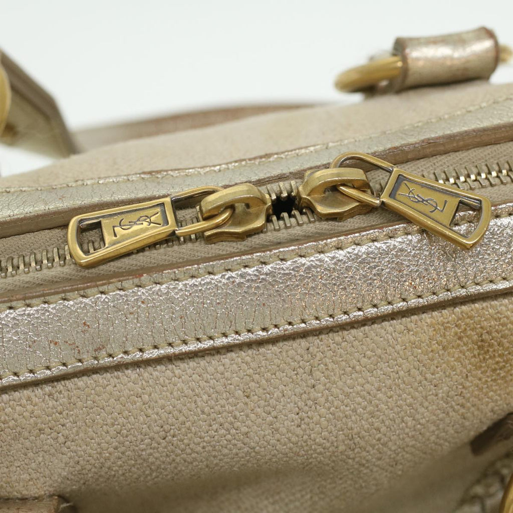 SAINT LAURENT Shoulder Bag Canvas Leather 2way Silver 153934 002058 Auth am3841