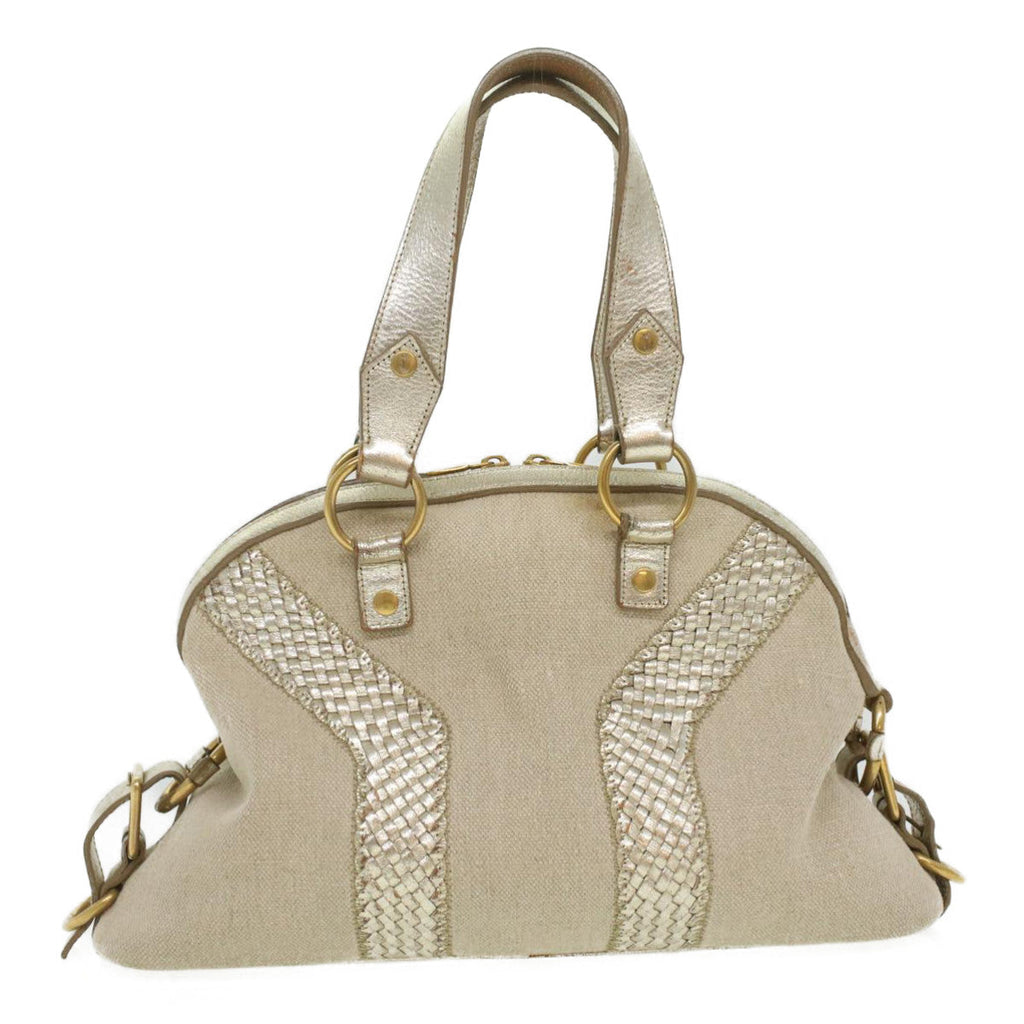 SAINT LAURENT Shoulder Bag Canvas Leather 2way Silver 153934 002058 Auth am3841