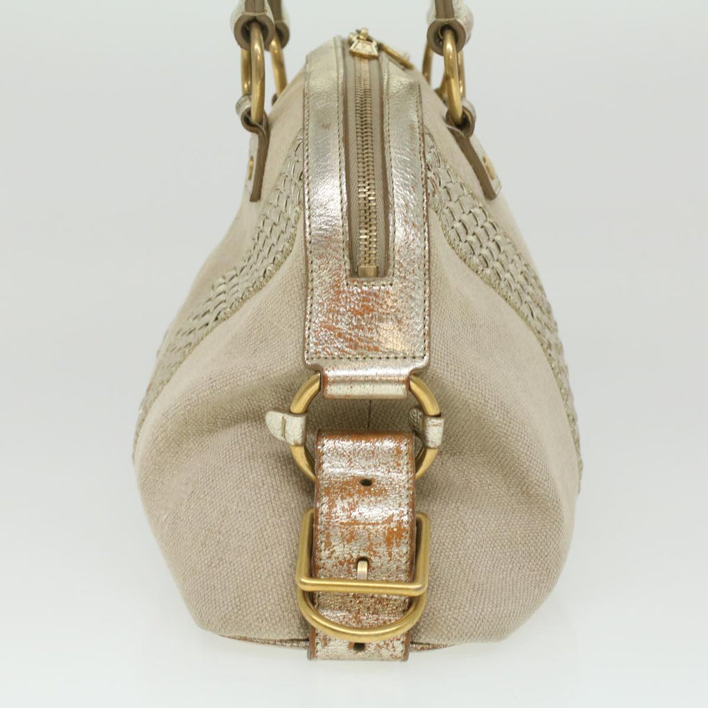 SAINT LAURENT Shoulder Bag Canvas Leather 2way Silver 153934 002058 Auth am3841