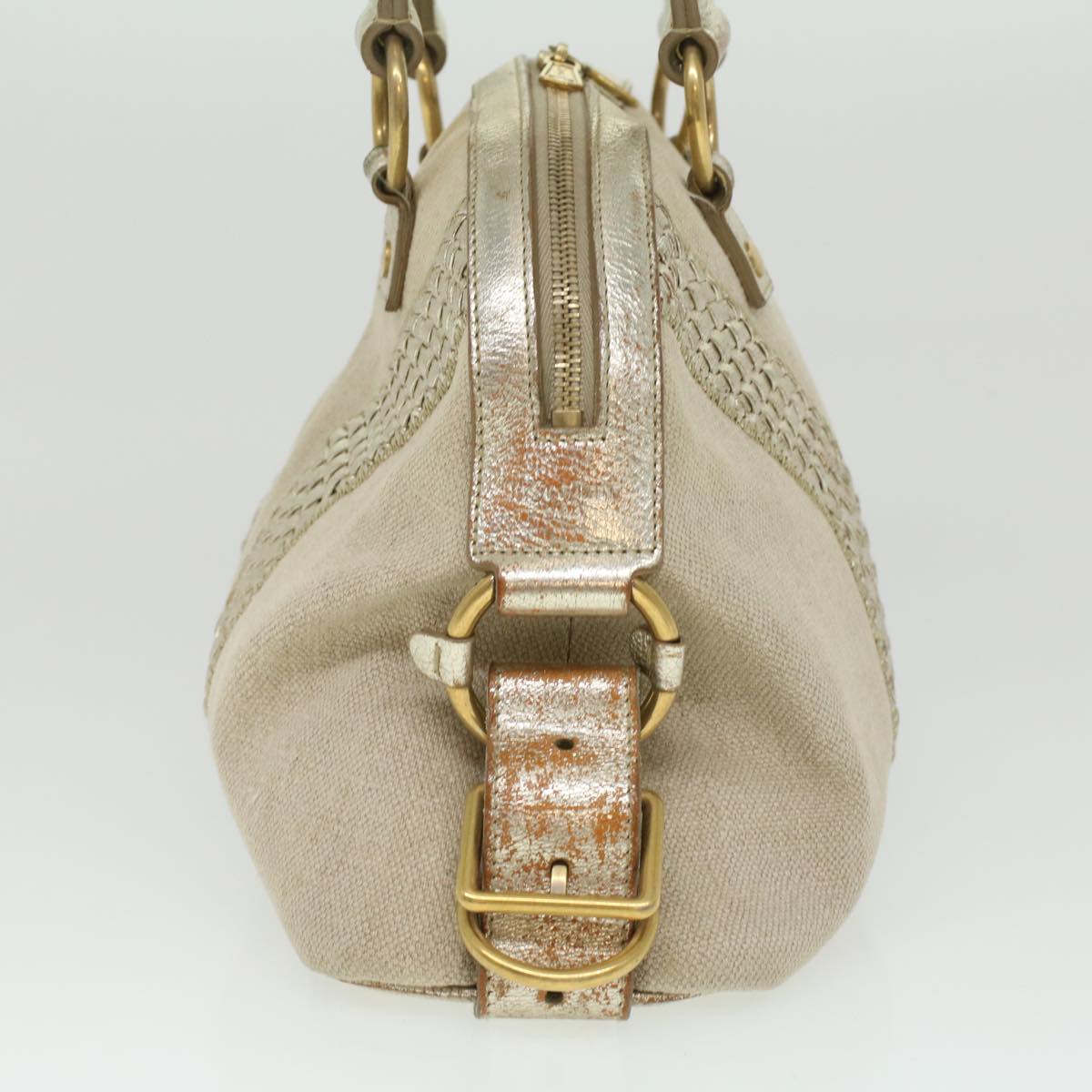 SAINT LAURENT Shoulder Bag Canvas Leather 2way Silver 153934 002058 Auth am3841
