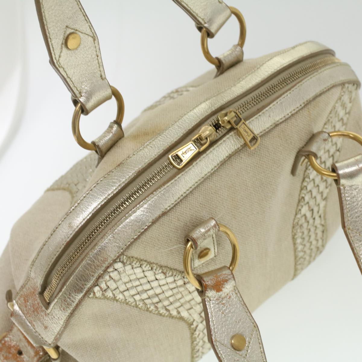SAINT LAURENT Shoulder Bag Canvas Leather 2way Silver 153934 002058 Auth am3841