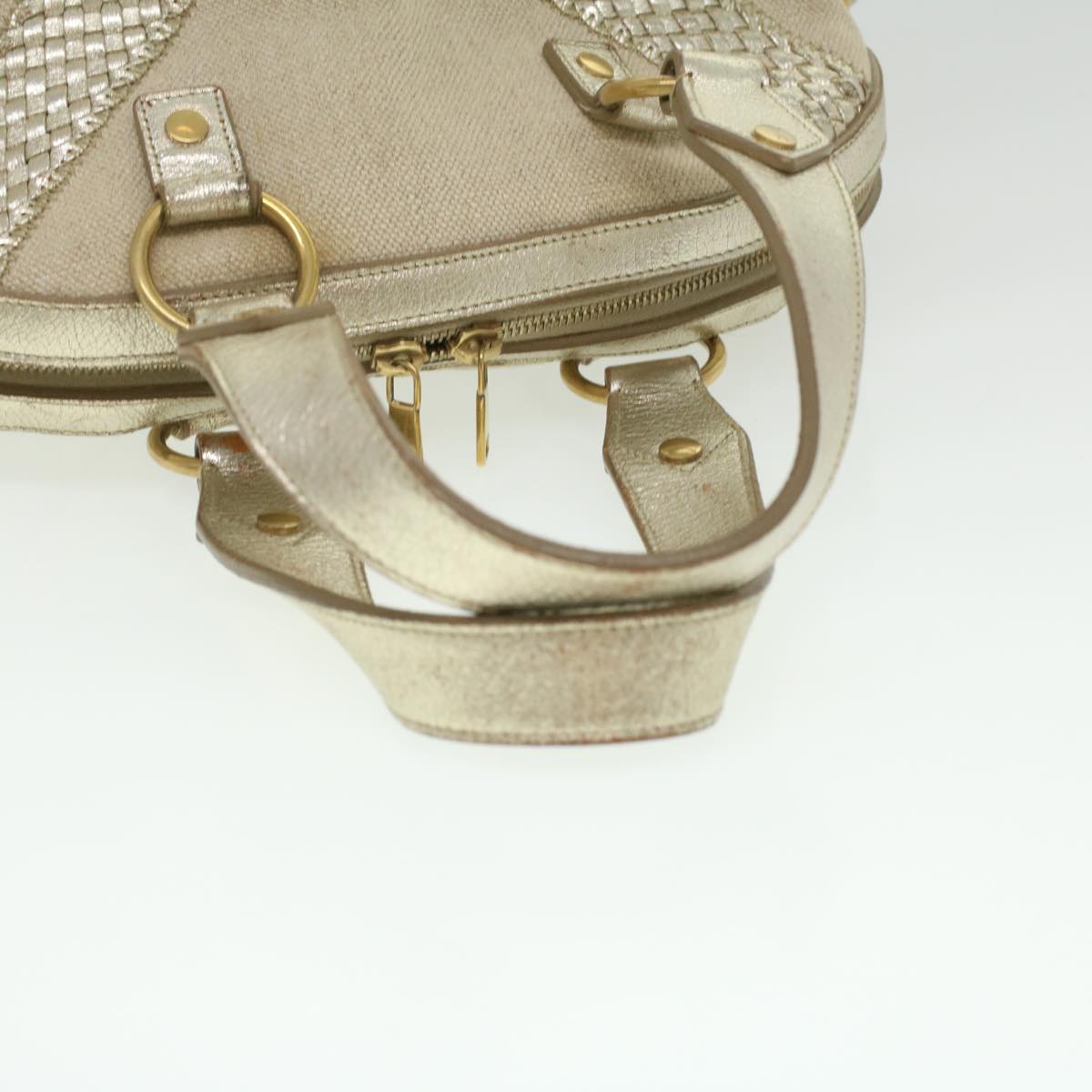 SAINT LAURENT Shoulder Bag Canvas Leather 2way Silver 153934 002058 Auth am3841