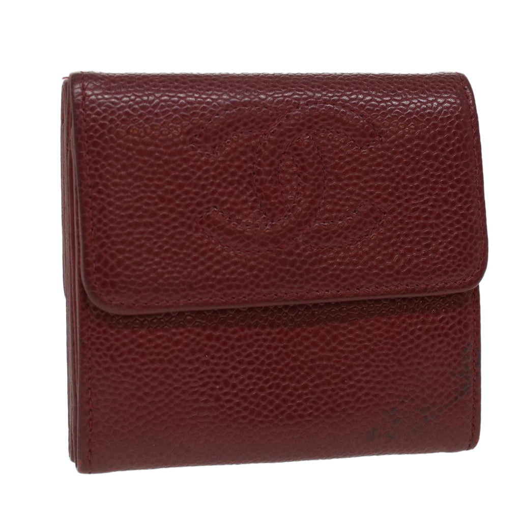 CHANEL Wallet Caviar Skin Red CC  am3885