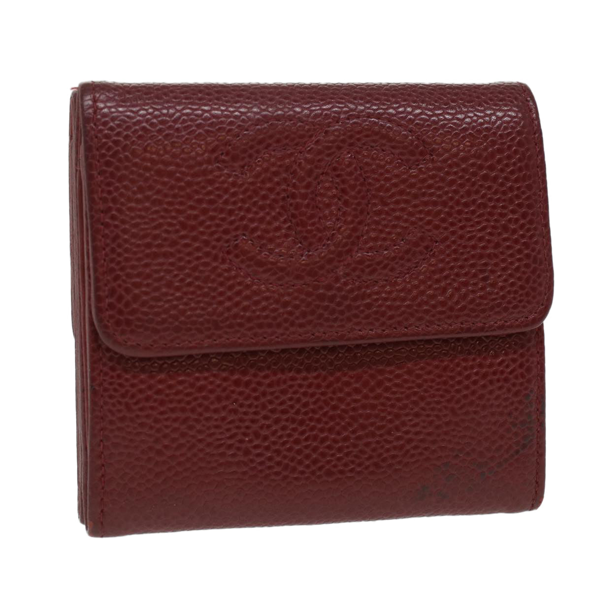 CHANEL Wallet Caviar Skin Red CC  am3885