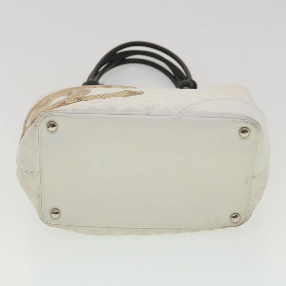 CHANEL Cambon Line Tote Bag Lamb Skin White CC  am3907