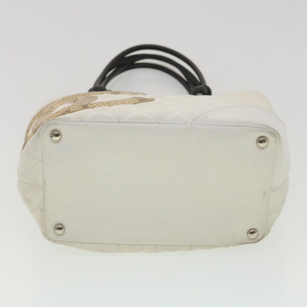 CHANEL Cambon Line Tote Bag Lamb Skin White CC Auth am3907