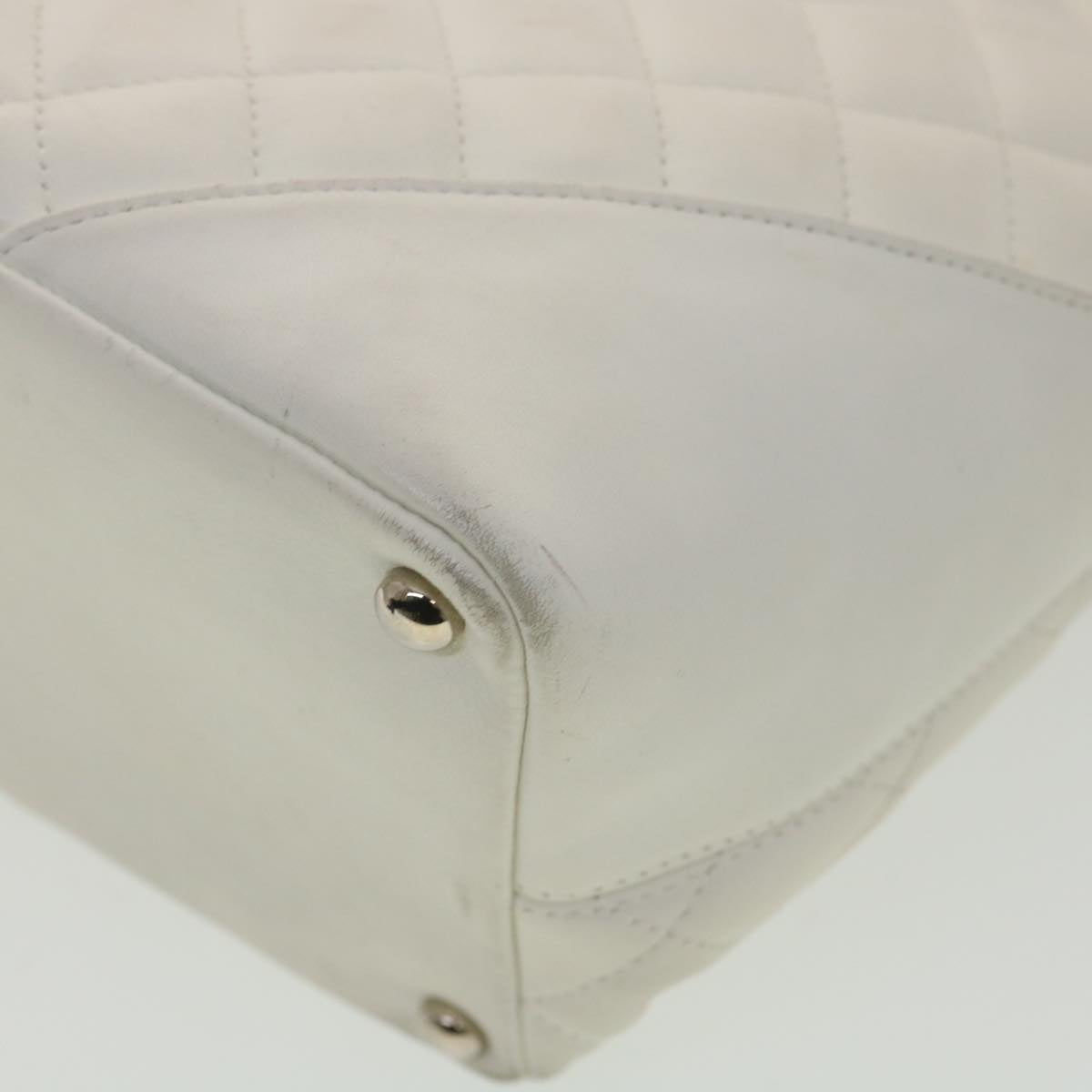 CHANEL Cambon Line Tote Bag Lamb Skin White CC  am3907