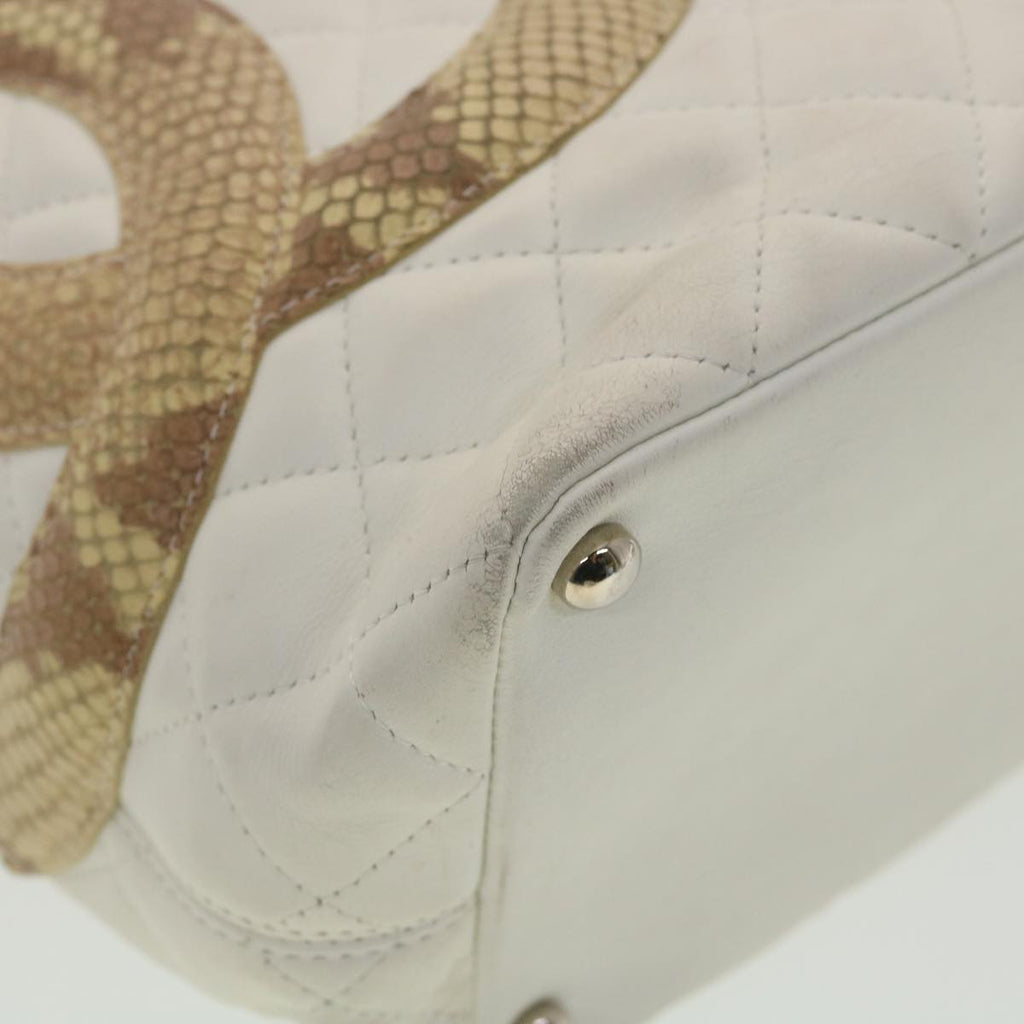 CHANEL Cambon Line Tote Bag Lamb Skin White CC  am3907
