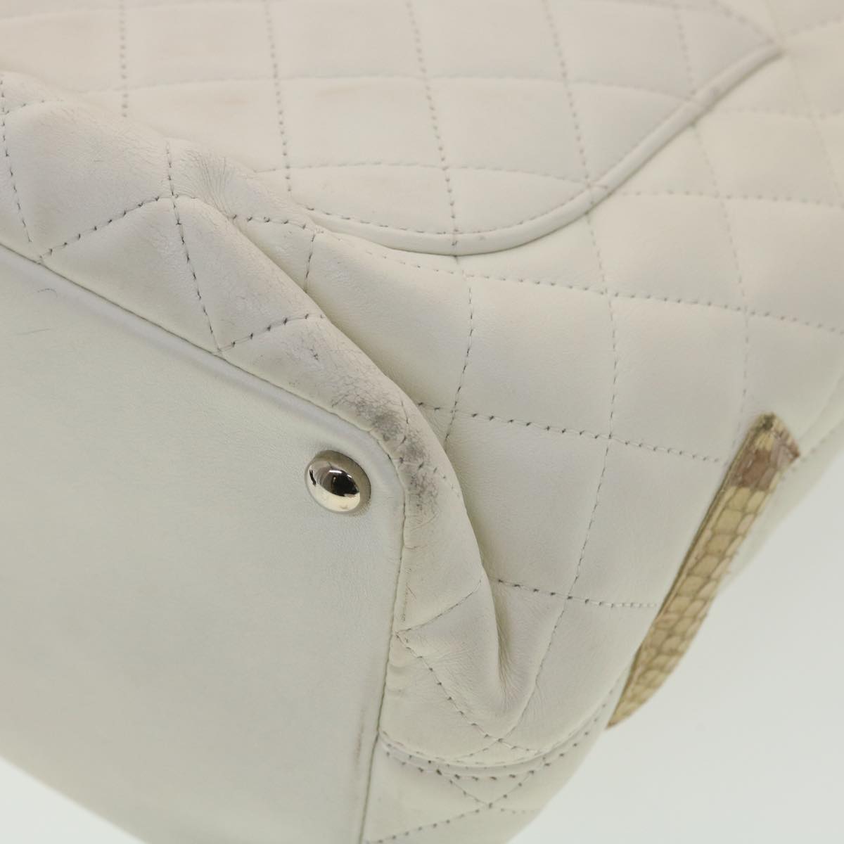 CHANEL Cambon Line Tote Bag Lamb Skin White CC  am3907