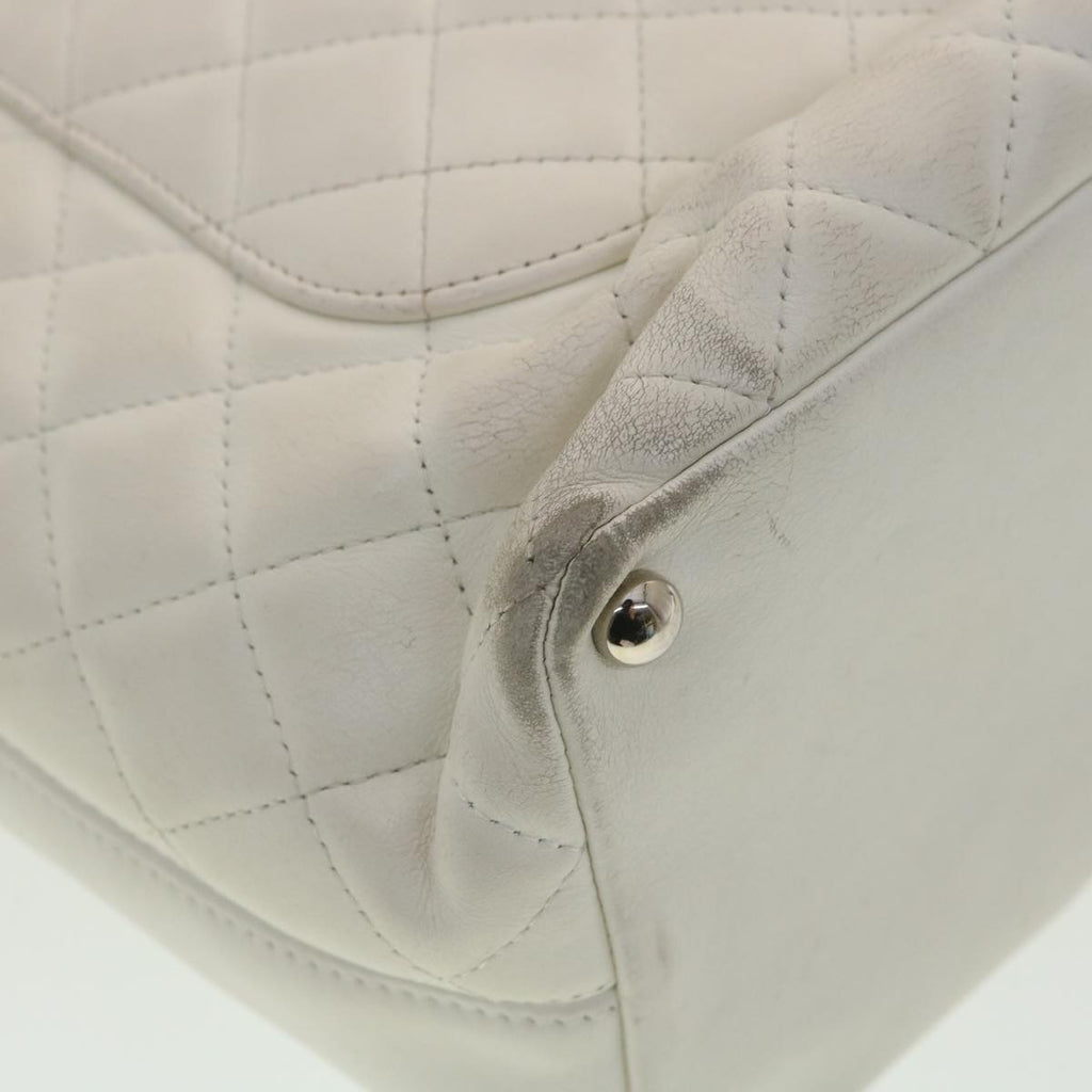 CHANEL Cambon Line Tote Bag Lamb Skin White CC  am3907