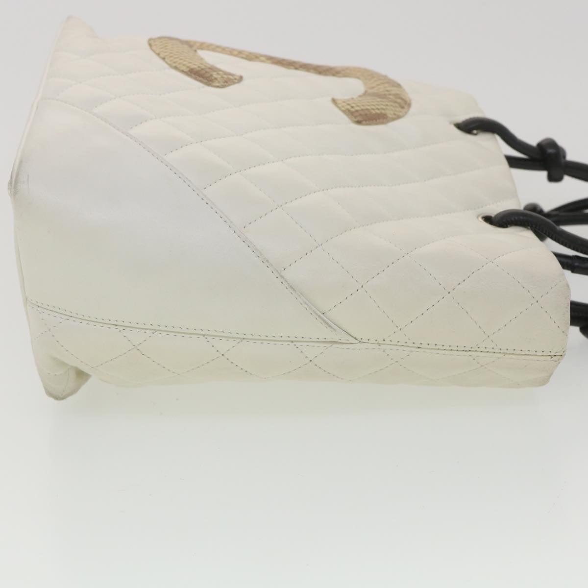 CHANEL Cambon Line Tote Bag Lamb Skin White CC  am3907