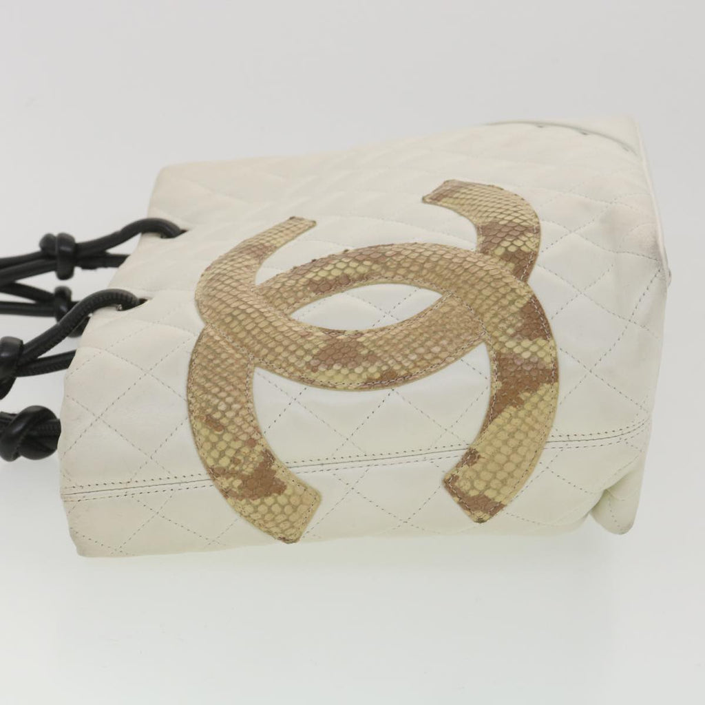 CHANEL Cambon Line Tote Bag Lamb Skin White CC  am3907