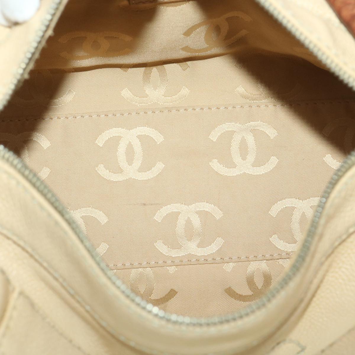 CHANEL Shoulder Bag Caviar Skin Beige CC  am3924