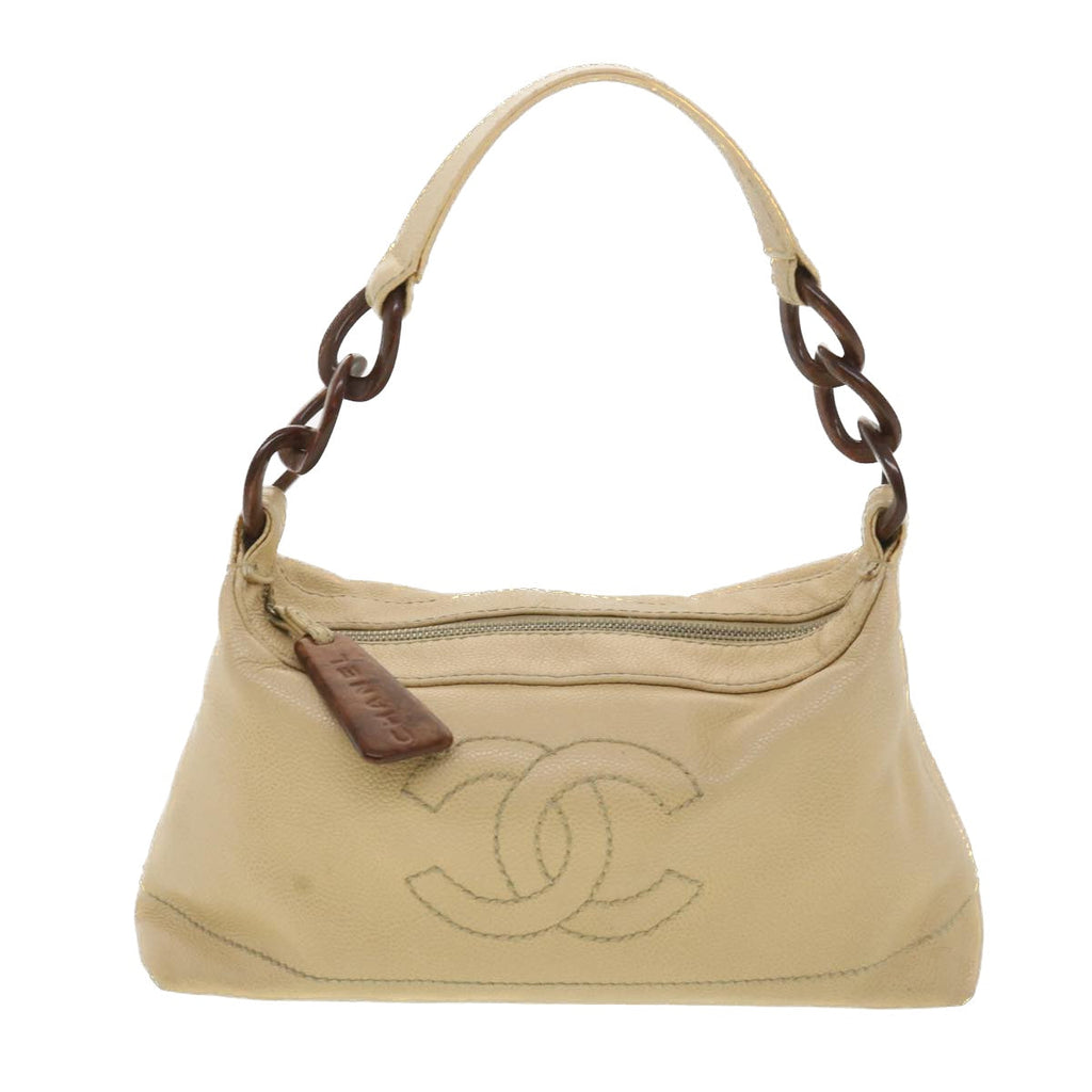 CHANEL Shoulder Bag Caviar Skin Beige CC  am3924