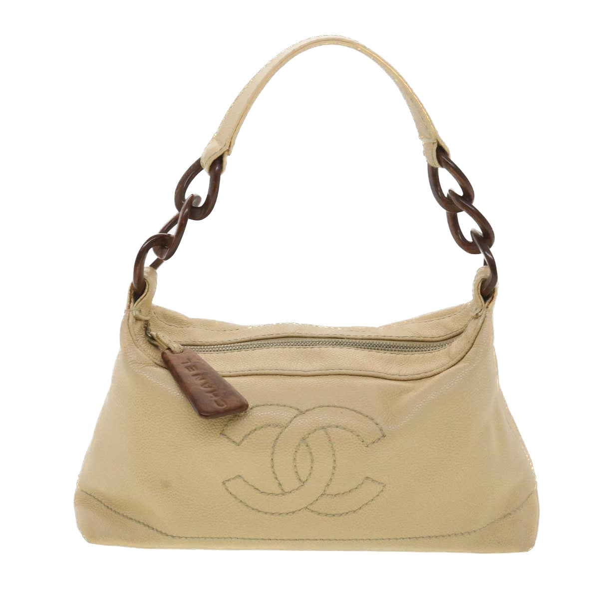 CHANEL Shoulder Bag Caviar Skin Beige CC  am3924