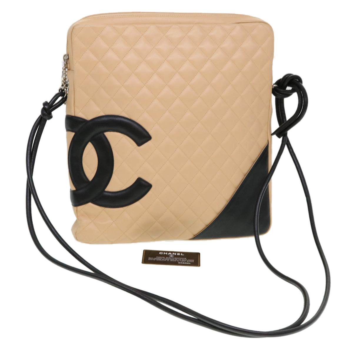 CHANEL Cambon Line Shoulder Bag Caviar Skin Beige CC Auth am4027