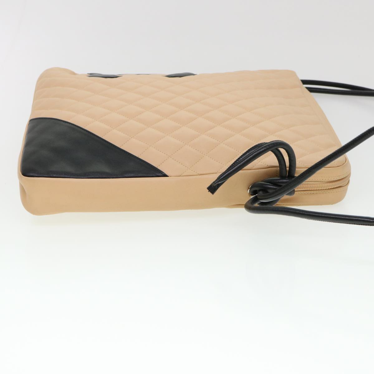 CHANEL Cambon Line Shoulder Bag Caviar Skin Beige CC Auth am4027