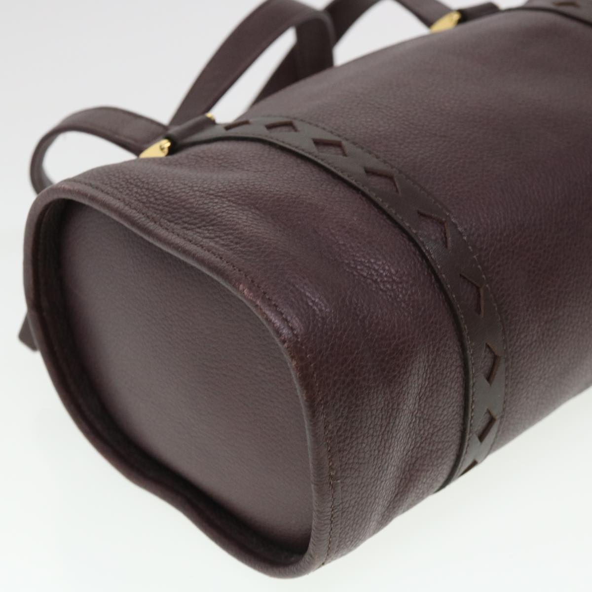 SAINT LAURENT Hand Bag Leather Wine Red Auth am4116