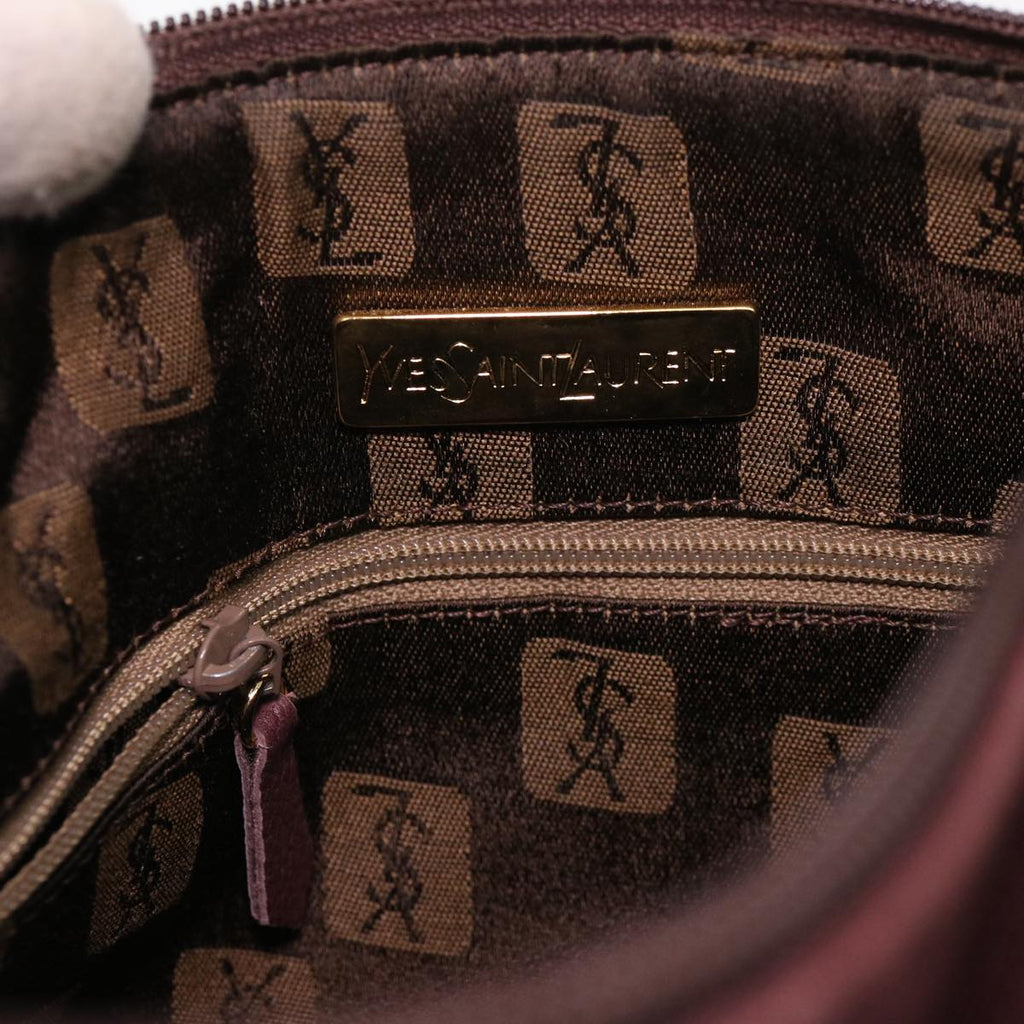 SAINT LAURENT Hand Bag Leather Wine Red Auth am4116