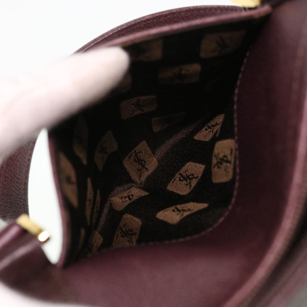 SAINT LAURENT Hand Bag Leather Wine Red Auth am4116