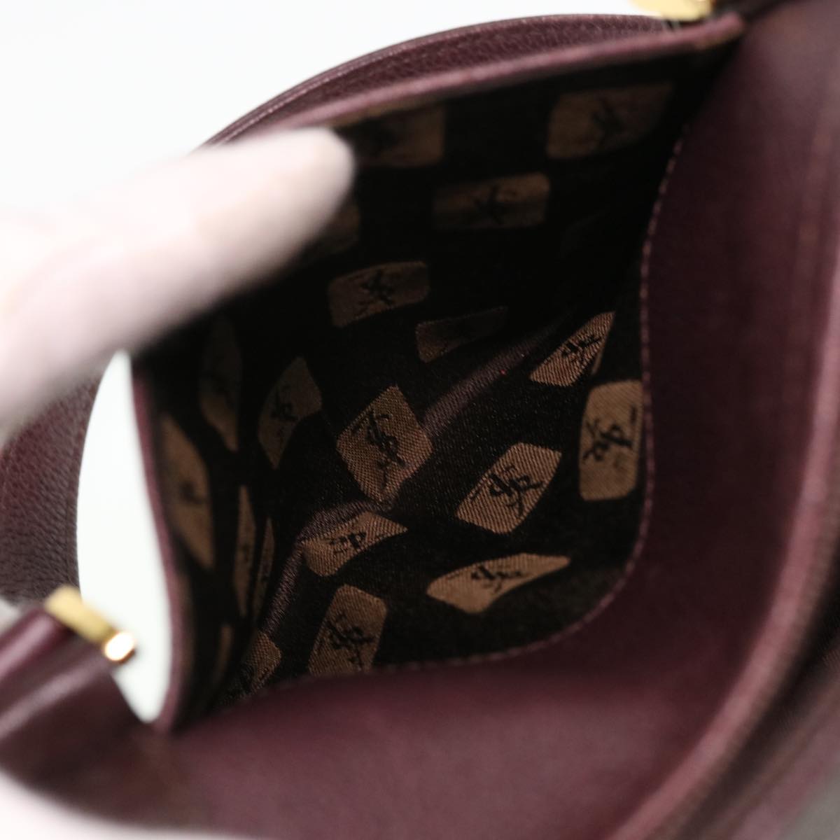 SAINT LAURENT Hand Bag Leather Wine Red Auth am4116