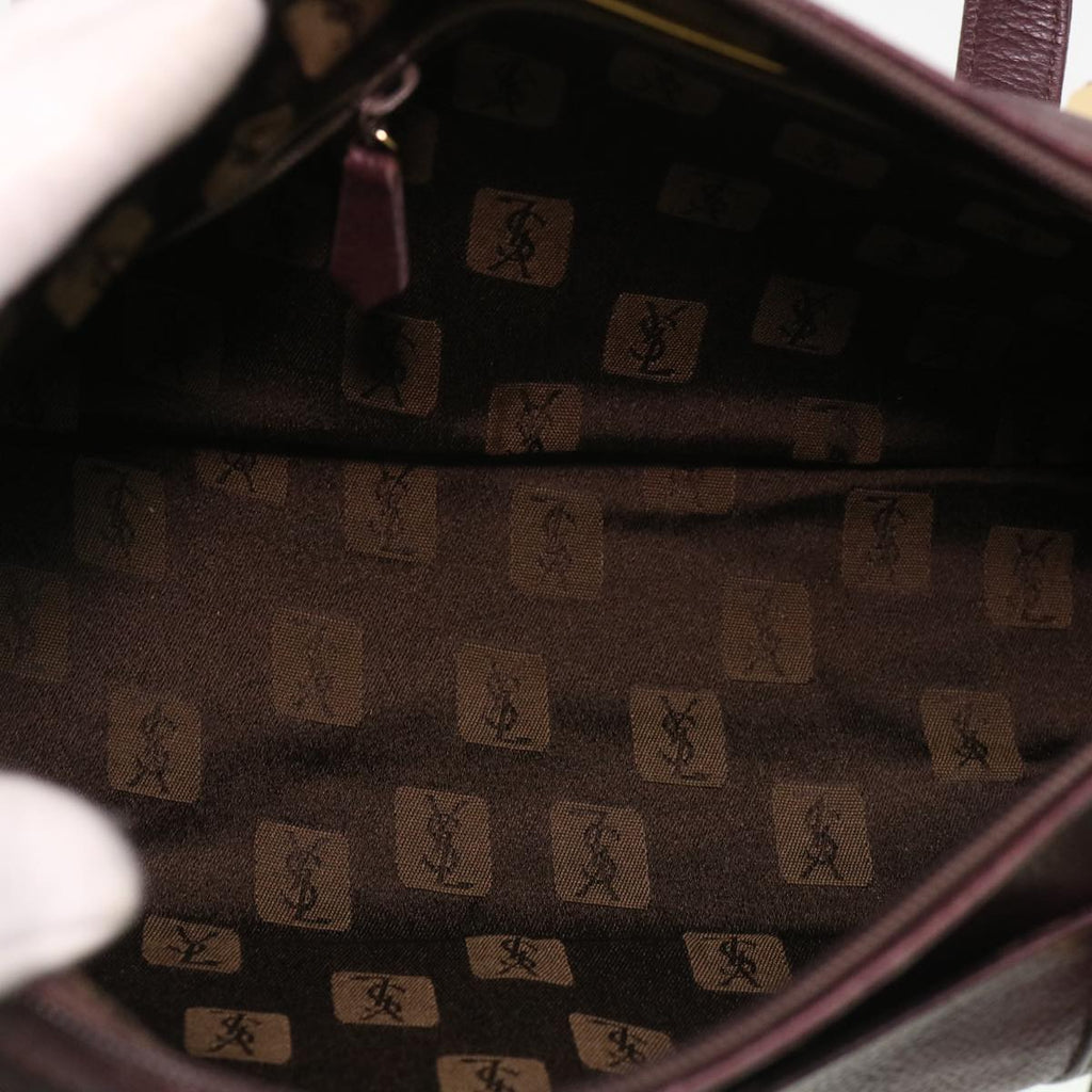 SAINT LAURENT Hand Bag Leather Wine Red Auth am4116