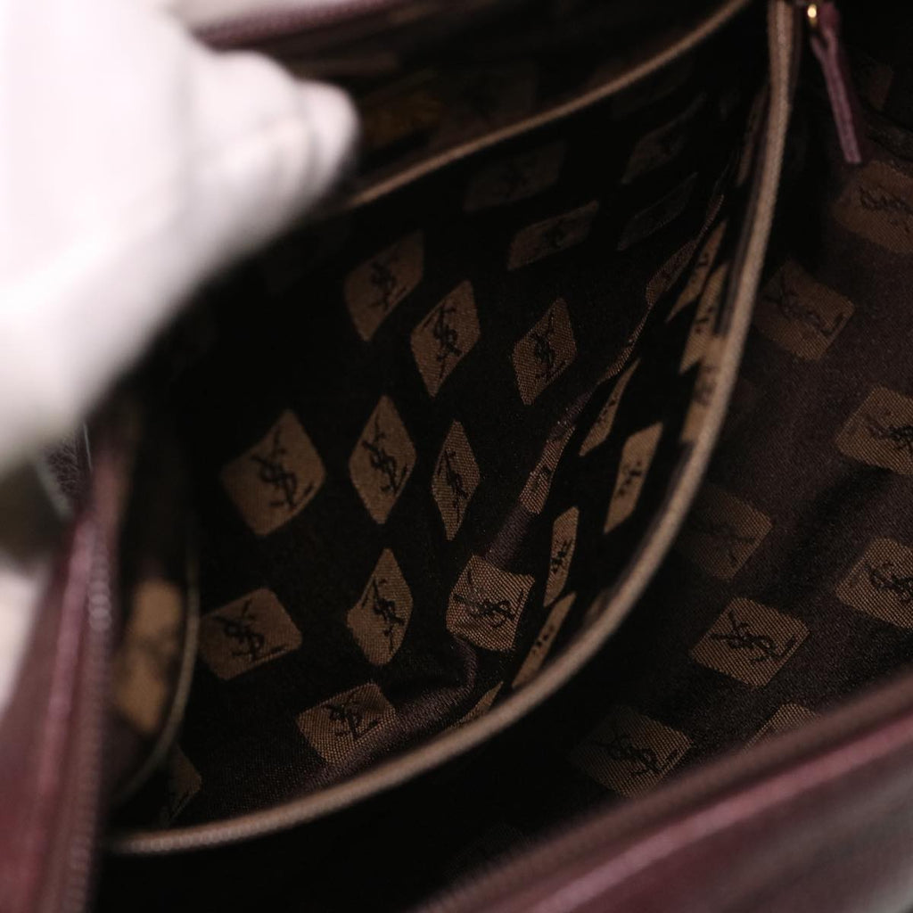 SAINT LAURENT Hand Bag Leather Wine Red Auth am4116