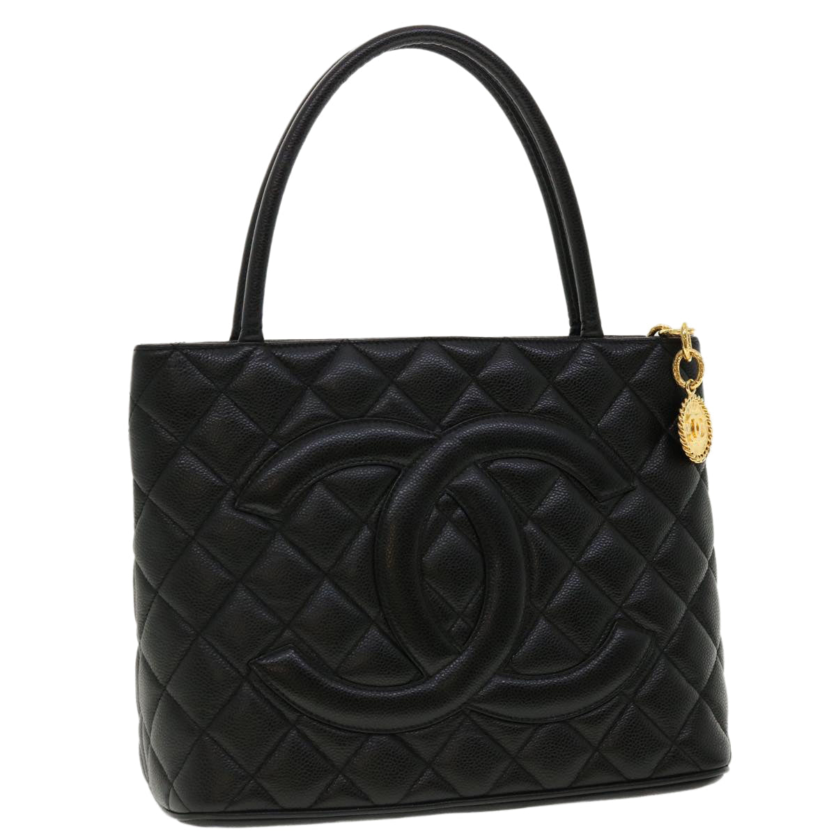 CHANEL Tote Bag Caviar Skin Black CC  am4270